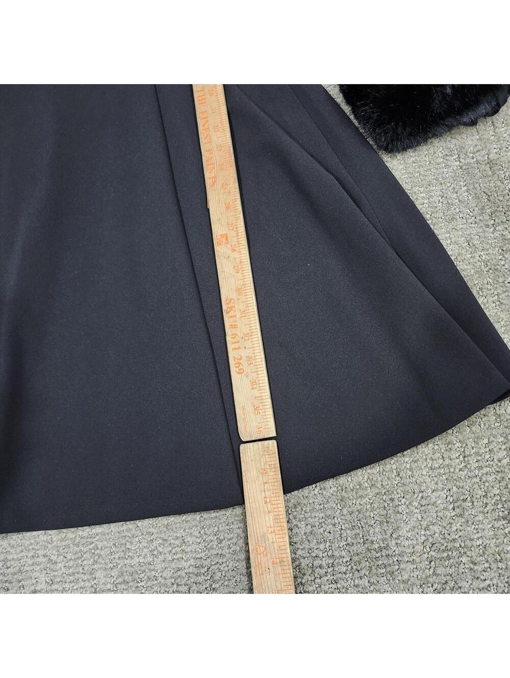 Calvin Klein Black Long Sleeve Fit and Flare Dress with Faux Fur Cuffs Size 16 - Picture 4 of 12